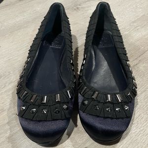 Tory Burch Erin Grosgrain Ribbon Studded Satin Flats size 8M